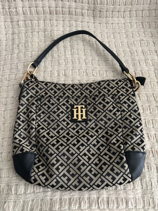 Tommy Hilfiger Handbags - Tommy Hilfiger Black and Cream Monogram Shoulder Bag